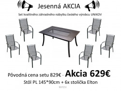 Záhradný set,  Stôl PL 145*90cm + 6x stolička Elton